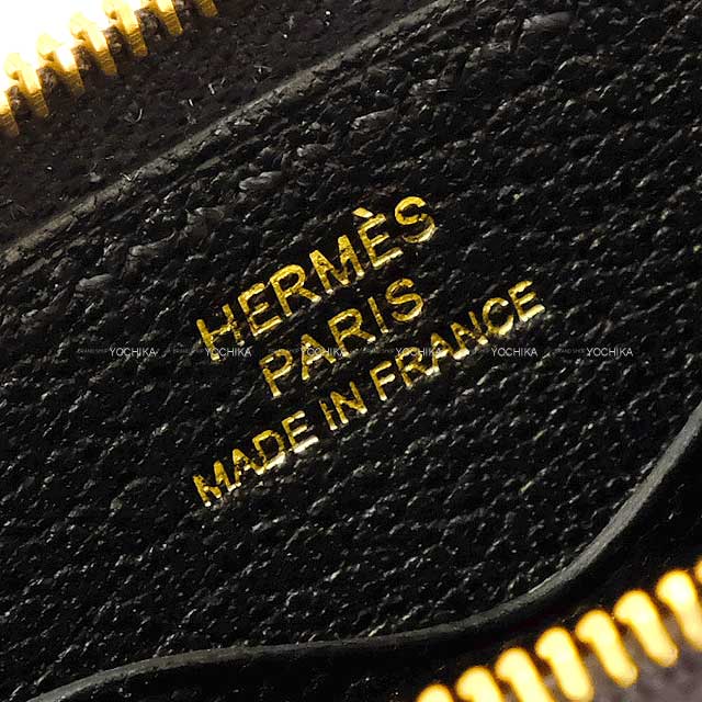 HERMES card holder Zip-Ango Compact Chaine d Angle Noir (Black) Ever Grain Gold HW Stamp W[BRAND NEW][Authentic]