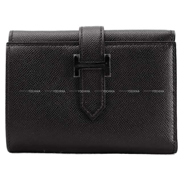 HERMES Tri-fold wallet Bearn Combine SO BLACK Monochrome Noir (Black) Veau Madame Black HW Stamp W[BRAND NEW][Authentic]