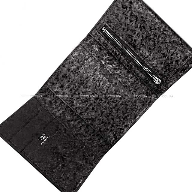 HERMES Tri-fold wallet Bearn Combine SO BLACK Monochrome Noir (Black) Veau Madame Black HW Stamp W[BRAND NEW][Authentic]