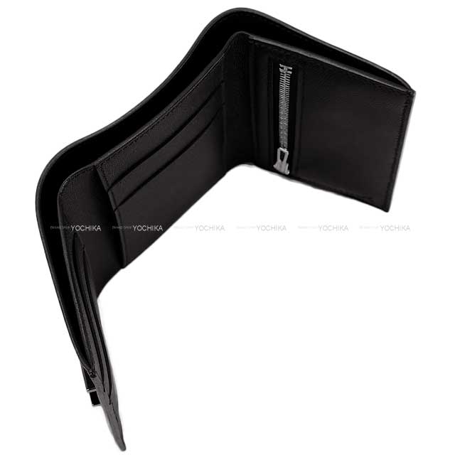 HERMES Tri-fold wallet Bearn Combine SO BLACK Monochrome Noir (Black) Veau Madame Black HW Stamp W[BRAND NEW][Authentic]