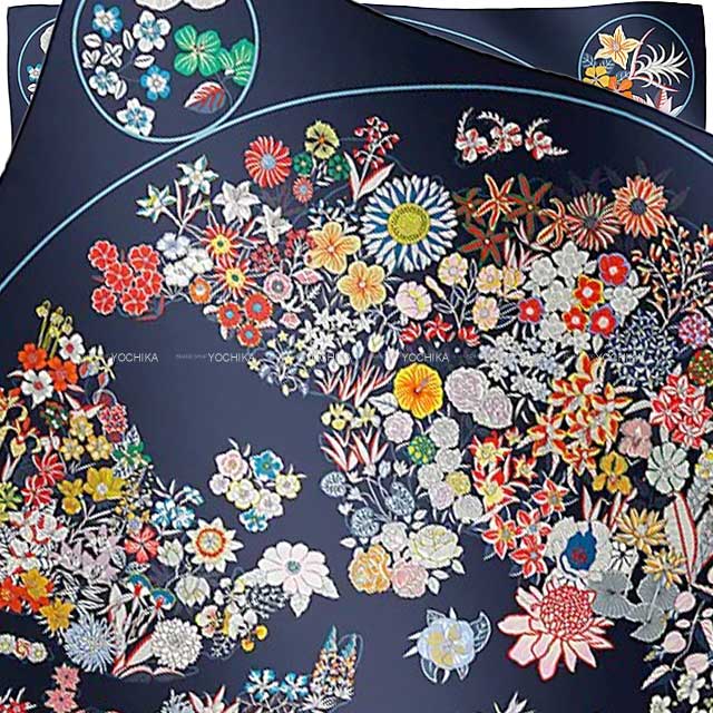 2023AW HERMES scarf Carre 90 Planifleurs Marine/Palm(9P)/Multicolor Silk100%[EXCELLENT][Authentic]