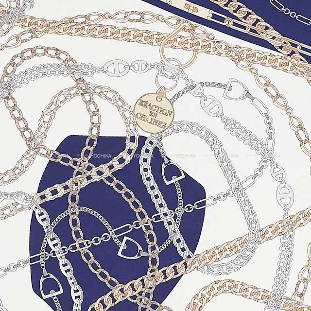 2021SS HERMES scarf Carre 90 Reaction En Chaire White/Marine