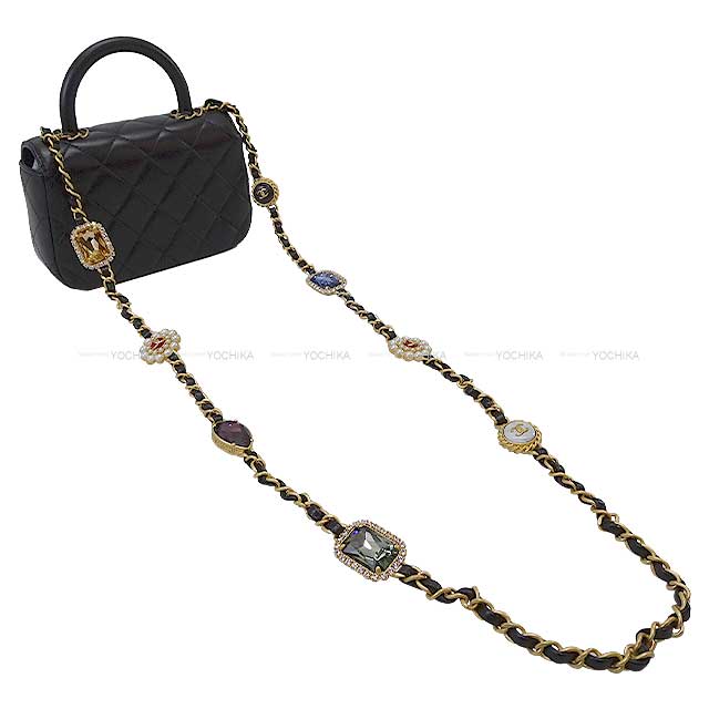 2024AW Metiers d'Art CHANEL Handbag Matelasse Coco Mark Top Handle Mini Flap Bijou & Pearl Charm jewelry chain Noir (Black) Lambskin Mat Gold HW AS4370[EXCELLENT][Authentic]