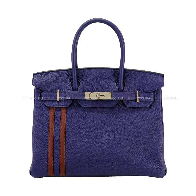 HERMES Handbag Birkin30 Officier Bleu Encre/Bordeaux Veau Togo/Veau Swift Silver HW Stamp C[EXCELLENT][Authentic]