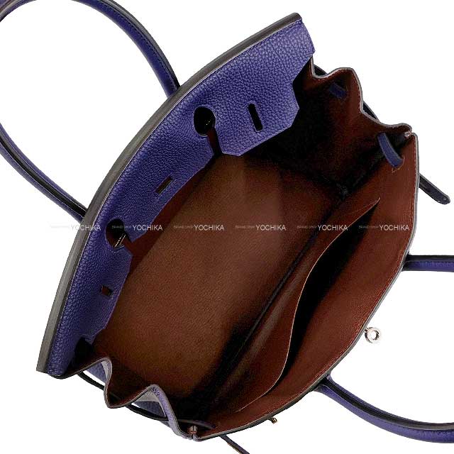 HERMES Handbag Birkin30 Officier Bleu Encre/Bordeaux Veau Jonathan/Evercalf Silver HW Stamp C[EXCELLENT][Authentic]