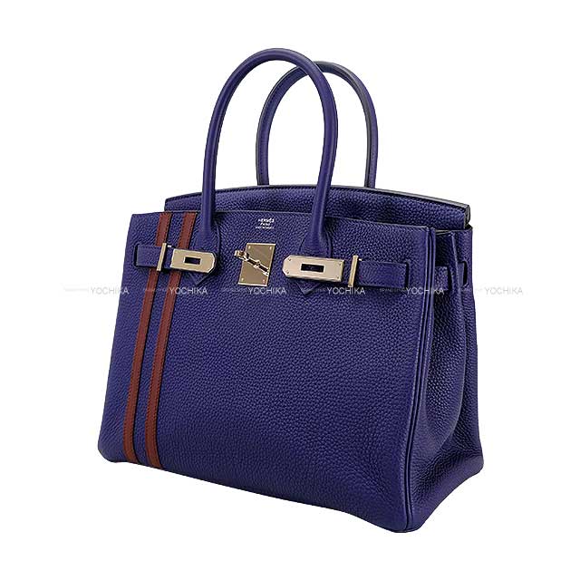 HERMES Handbag Birkin30 Officier Bleu Encre/Bordeaux Veau Togo/Veau Swift Silver HW Stamp C[EXCELLENT][Authentic]