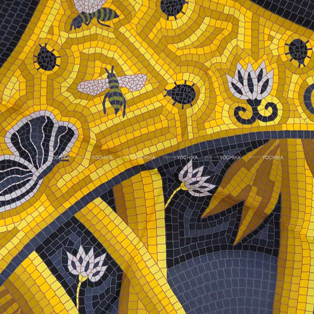 HERMES scarf Carre 90 CAVE FELEM Noir (Black)/Jaune Silk100%[EXCELLENT][Authentic]