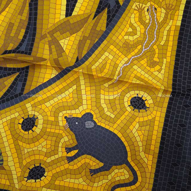 HERMES scarf Carre 90 CAVE FELEM Noir (Black)/Jaune Silk100%[EXCELLENT][Authentic]