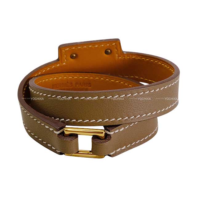 [Pre-loved] HERMES bracelet O'Kelly Double Tour #T2 Etoupe Evercalf Motif part 1" Gold HW Stamp Y[LIKE NEW][Authentic]