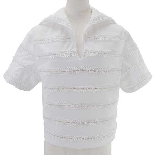 2024SS NEW CHANEL Short sleeve t shirt Ladies Tops Coco mark Lace Sailor collar Short sleeves Blanc (White) Cotton jersey P76203[BRAND NEW][Authentic]