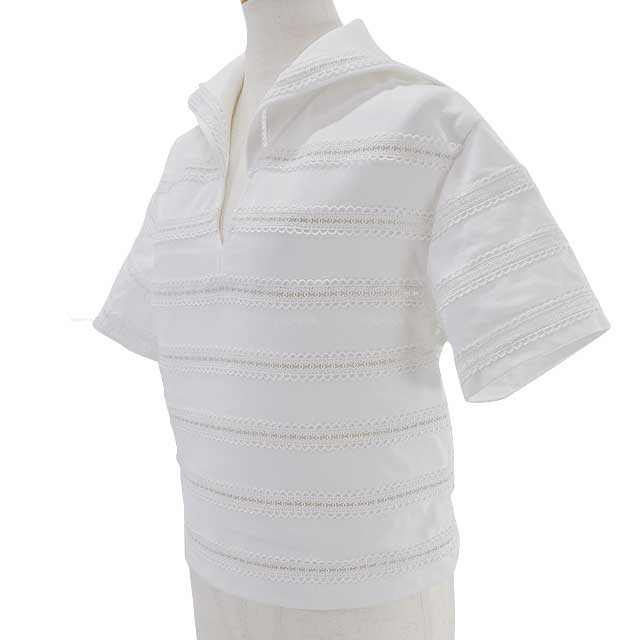 2024SS NEW CHANEL Short sleeve t shirt Ladies Tops Coco mark Lace Sailor collar Short sleeves Blanc (White) Cotton jersey P76203[BRAND NEW][Authentic]
