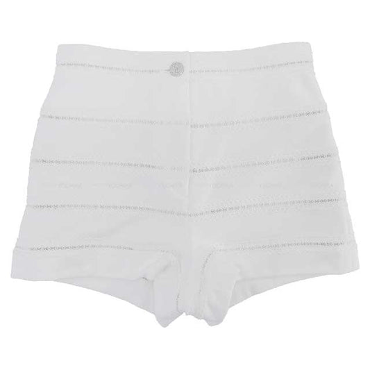 2024SS NEW COCO Beach Collection  CHANEL Short pants Ladies Short pants Coco mark Lace Blanc (White) Cotton jersey 34 Silver HW P76204[BRAND NEW][Authentic]