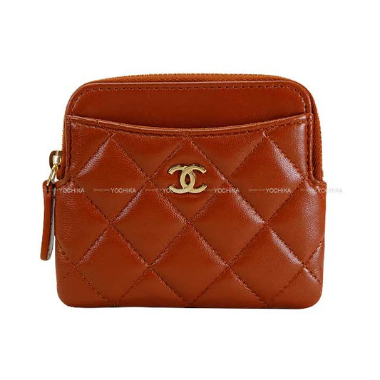 CHANEL card holder Matelasse Coco mark Coin case Brown Lambskin Gold HW AP2061[BRAND NEW][Authentic]