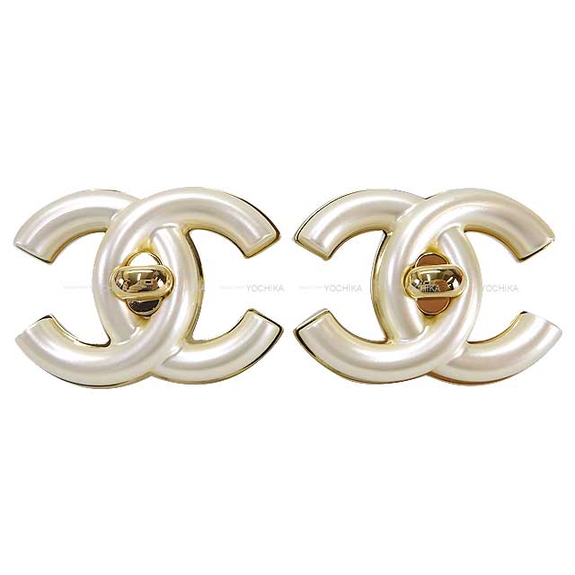 CHANEL earrings Simple color Coco mark Gold/Blanc (White) Metal/Resin Gold HW ABD693[EXCELLENT][Authentic]