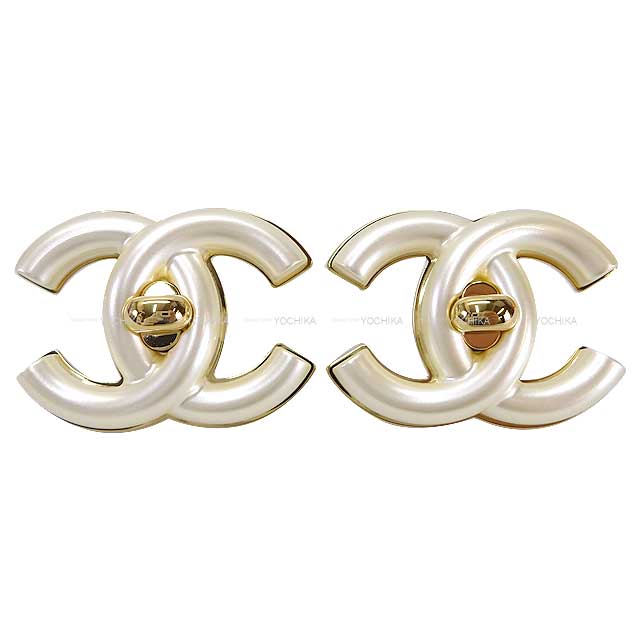 CHANEL earrings Simple color Coco mark Gold/Blanc (White) Metal/Resin Gold HW ABD693[BRAND NEW][Authentic]