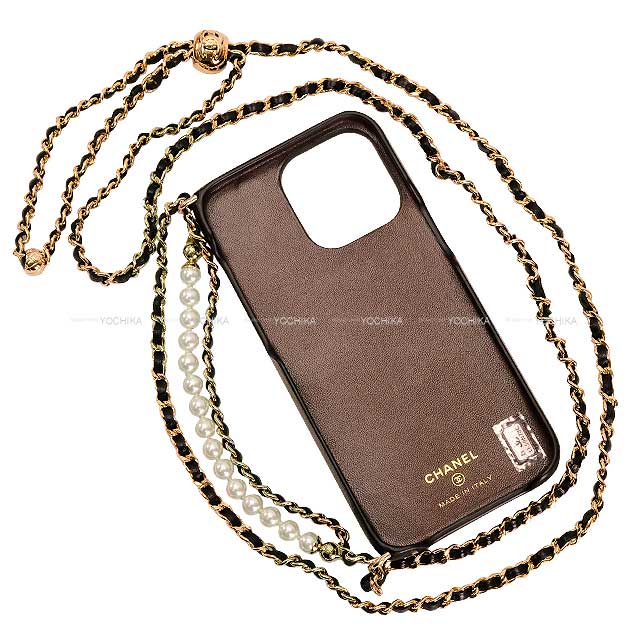 2024 SS NEW CHANEL iPhone case iPhone15 PRO Matelassé With adjuster Coco mark Pearl Chain Noir (Black) Lambskin Gold HW AP3866[BRAND NEW][Authentic]