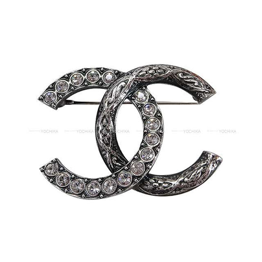 2024 AW NEW CHANEL broach Rhinestone COCO Mark Silver Metal Antique Silver HW[BRAND NEW][Authentic]