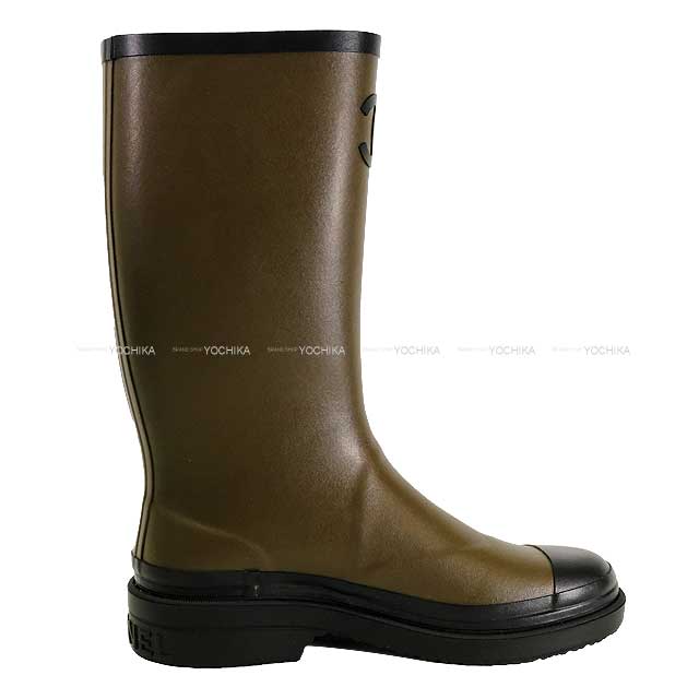 2024-2025 AW New CHANEL boots Ladies Long Rain Coco mark Kaki/Noir (Black)  Rubber 38 38 G45838[BRAND NEW][Authentic]