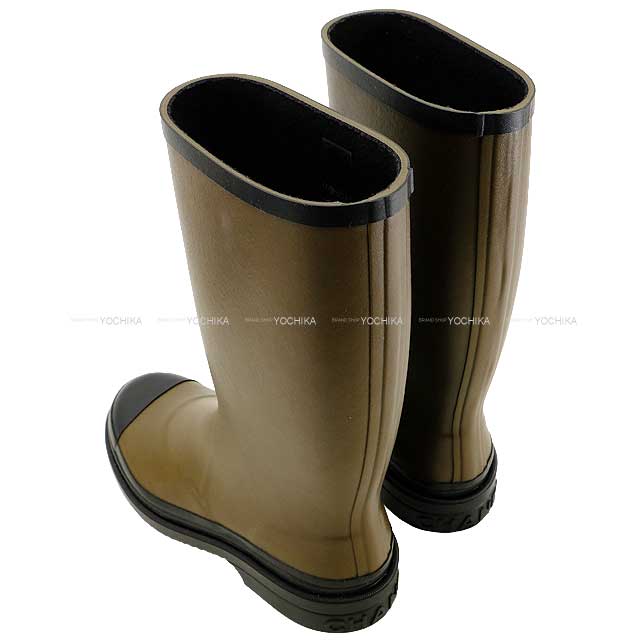 2024-2025 AW New CHANEL boots Ladies Long Rain Coco mark Kaki/Noir (Black)  Rubber 38 38 G45838[BRAND NEW][Authentic]