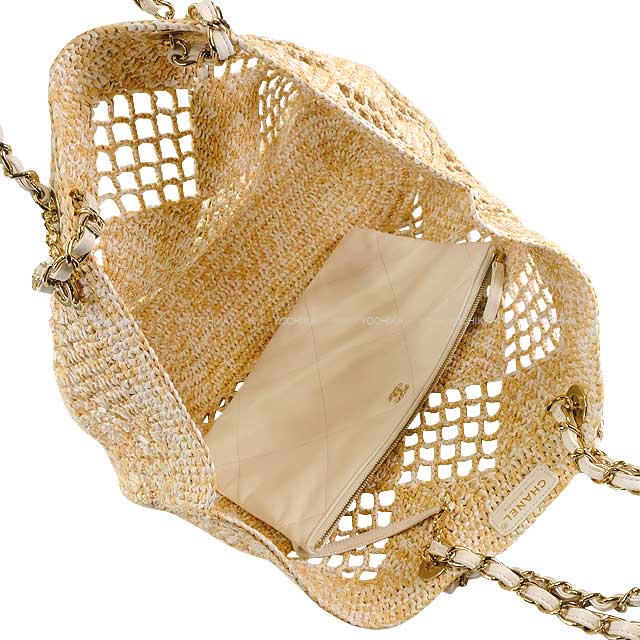 2024-2025SS NEW CHANEL Matelasse Coco beach 2way large shopping chain With poach Beige Raffia effect/Weaving Gold HW AS4576[BRAND NEW][Authentic]