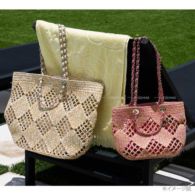 2024-2025SS NEW CHANEL Matelasse Coco beach 2way large shopping chain With poach Beige Raffia effect/Weaving Gold HW AS4576[BRAND NEW][Authentic]