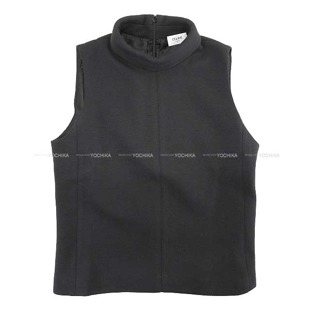 CELINE Overturned Collar Sleeveless Noir (Black) Wool Jersey S 2X37O759Y.38NO[BRAND NEW][Authentic]