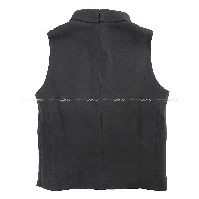 CELINE Overturned Collar Sleeveless Noir (Black) Wool Jersey S 2X37O759Y.38NO[BRAND NEW][Authentic]