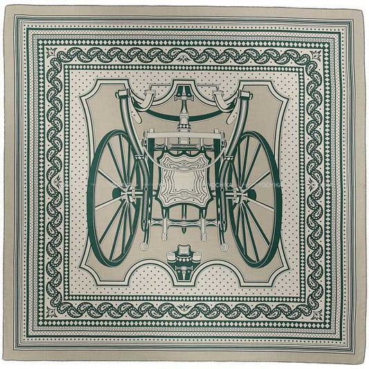 2021 AW NEW HERMES scarf Carre 140 chariot wheel Bandana tourterelle/naturel/vert Cashmere70% / Silk30%[BRAND NEW][Authentic]