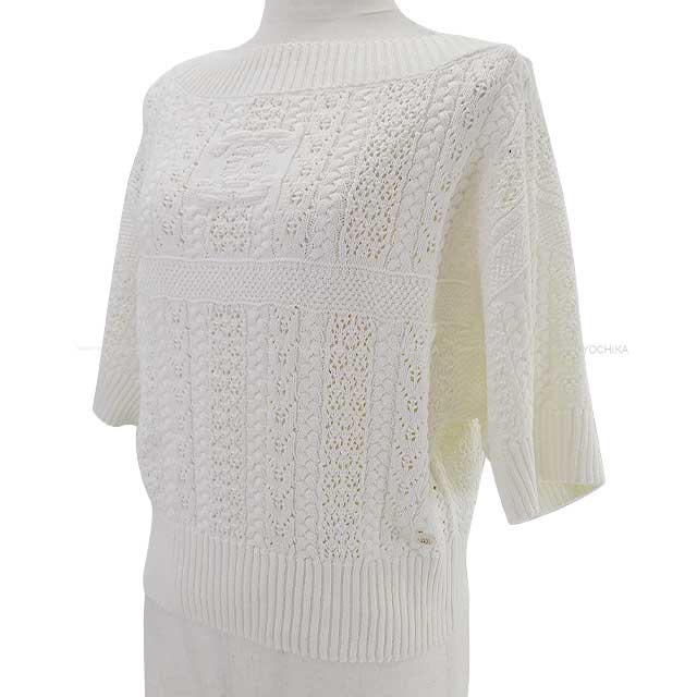 2024 AW New Coco Beach Collection CHANEL Knit Ladies Crochet Coco mark 24A Pullover Ecru Cotton P76924[BRAND NEW][Authentic]