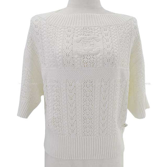 2024 AW New Coco Beach Collection CHANEL Knit Ladies Crochet Coco mark 24A Pullover Ecru Cotton P76924[BRAND NEW][Authentic]