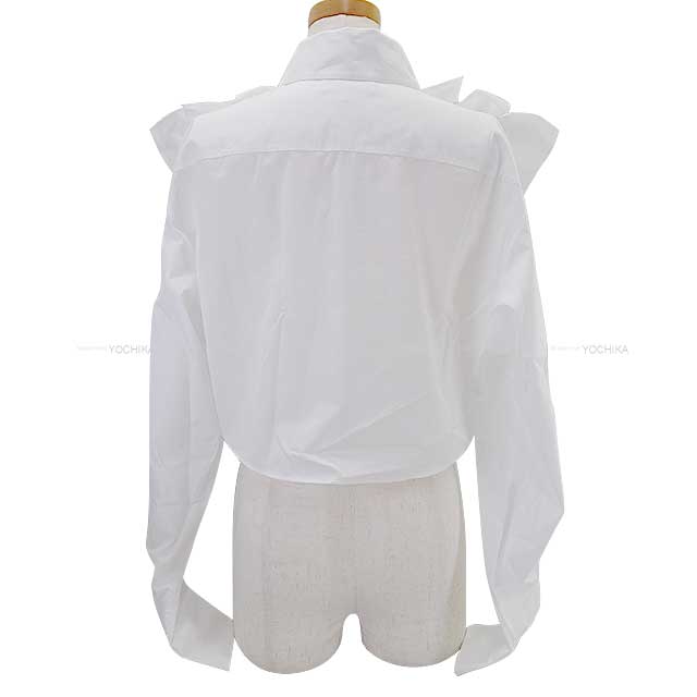 2022 CHANEL Long sleeve shirt Ladies Rhinestone Cross button Cotton Frill Blanc (White) Cotton 38 P73037[EXCELLENT][Authentic]