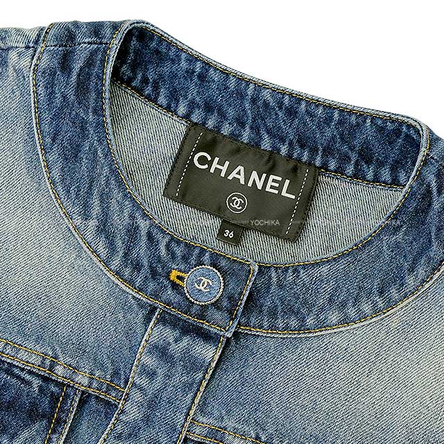 CHANEL Denim jacket Coco mark button Plainly colored Blue Cotton 36 P78108[BRAND NEW][Authentic]