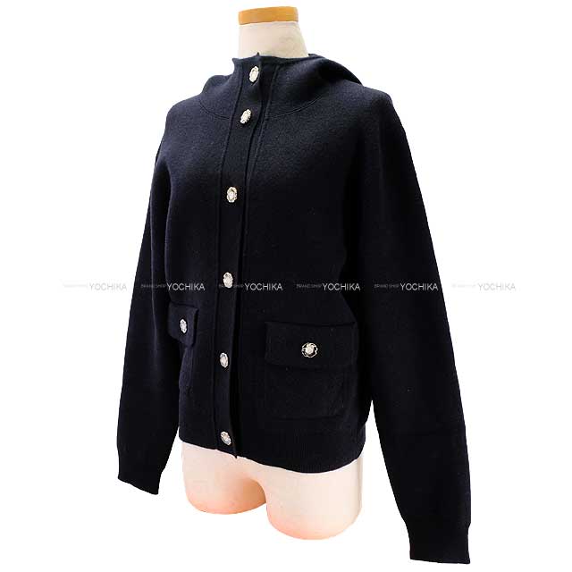 CHANEL Cardigan Camelia button Hoodie  COCO mark Navy Cashmere/Nyron/Polyurethane 36 P76963[BRAND NEW][Authentic]