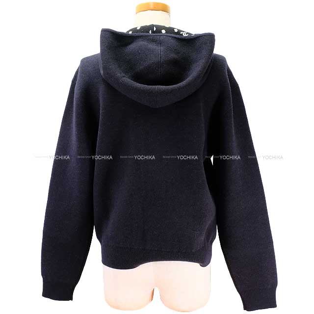 CHANEL Cardigan Camelia button Hoodie  COCO mark Navy Cashmere/Nyron/Polyurethane 36 P76963[BRAND NEW][Authentic]