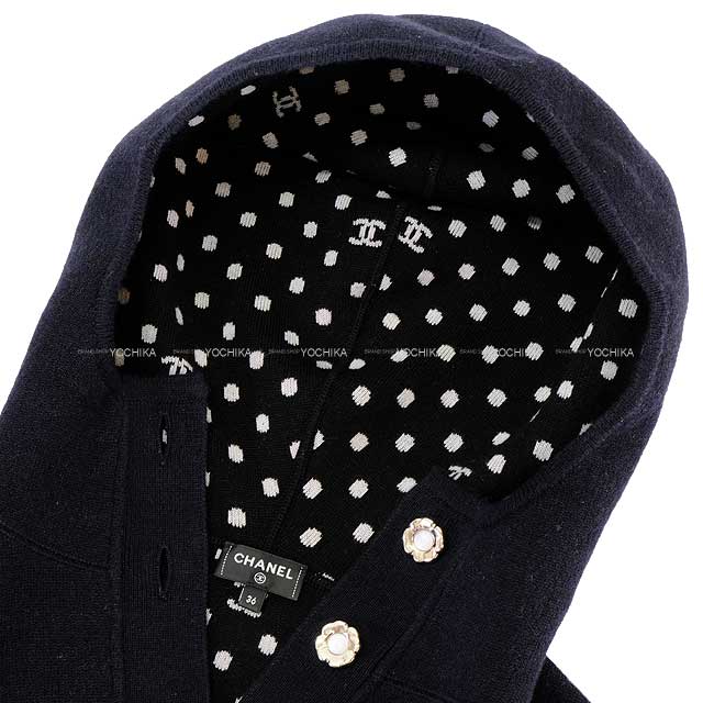 CHANEL Cardigan Camelia button Hoodie  COCO mark Navy Cashmere/Nyron/Polyurethane 36 P76963[BRAND NEW][Authentic]