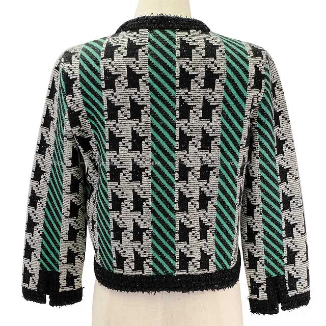 2024AW NEW CHANEL Plainly colored jacket Ladies Plainly colored Coco button Cardigan Houndstooth Green/Noir (Black)/Blanc (White) Wool/Cashmere/Reyon 34 P77453[BRAND NEW][Authentic]