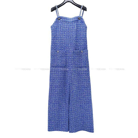 2023SS CHANEL Pants Ladies Jump Suit Marion Cotillard Tweed Pearl Strap Blue/Blanc (White) Cotton/Polyester 36 P74464[EXCELLENT][Authentic]