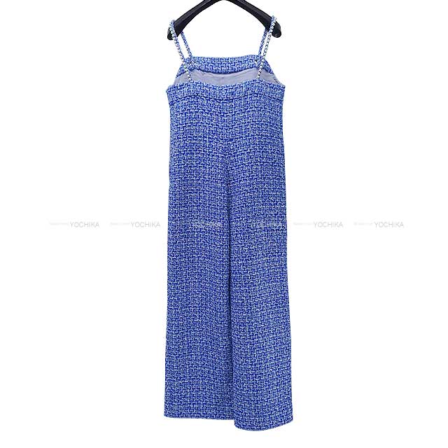 2023SS CHANEL Pants Ladies Jump Suit Marion Cotillard Tweed Pearl Strap Blue/Blanc (White) Cotton/Polyester 36 P74464[EXCELLENT][Authentic]