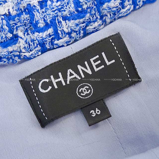 2023SS CHANEL Pants Ladies Jump Suit Marion Cotillard Tweed Pearl Strap Blue/Blanc (White) Cotton/Polyester 36 P74464[EXCELLENT][Authentic]