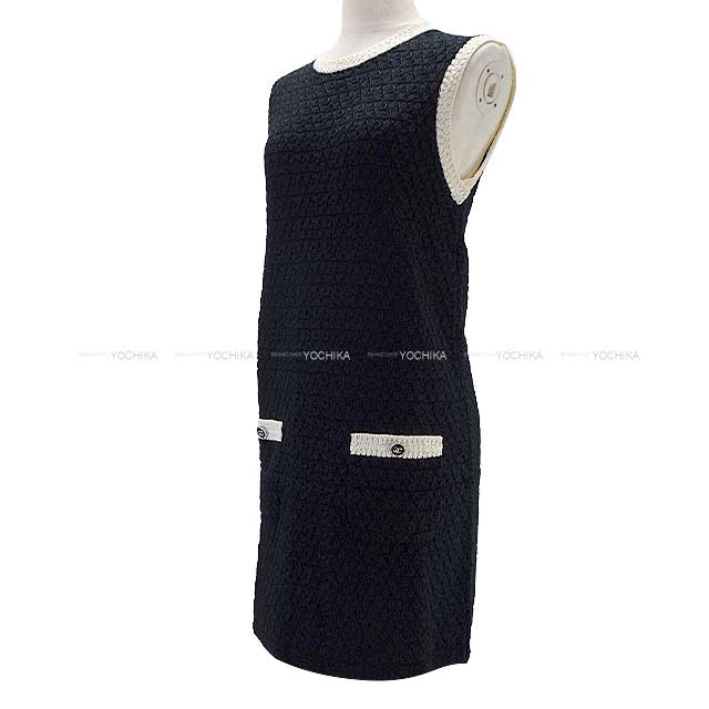 2024 SS New CHANEL One‐piece dress Ladies Bicolor Viscose Coco button Sleeveless Noir (Black)/Blanc (White) Cotton 49%/Rayon 35%/Nylon 16% 34 P76903[BRAND NEW][Authentic]