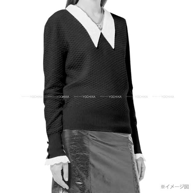 2024 AW New CHANEL Knit Ladies Pullover Camelia button Frill with Race collar Noir (Black)/Blanc (White) Cashmere97%/Nylon2%/Polyurethane1% 34 P77538[BRAND NEW][Authentic]