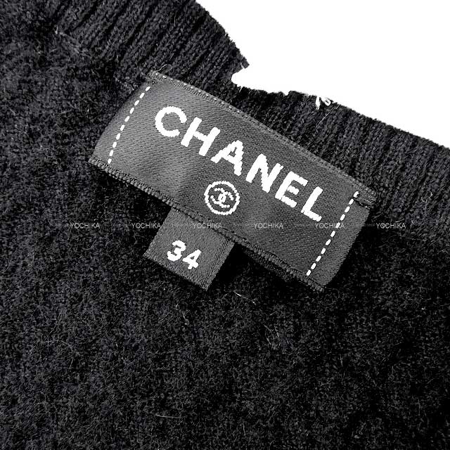 2024 AW New CHANEL Knit Ladies Pullover Camelia button Frill with Race collar Noir (Black)/Blanc (White) Cashmere97%/Nylon2%/Polyurethane1% 34 P77538[BRAND NEW][Authentic]