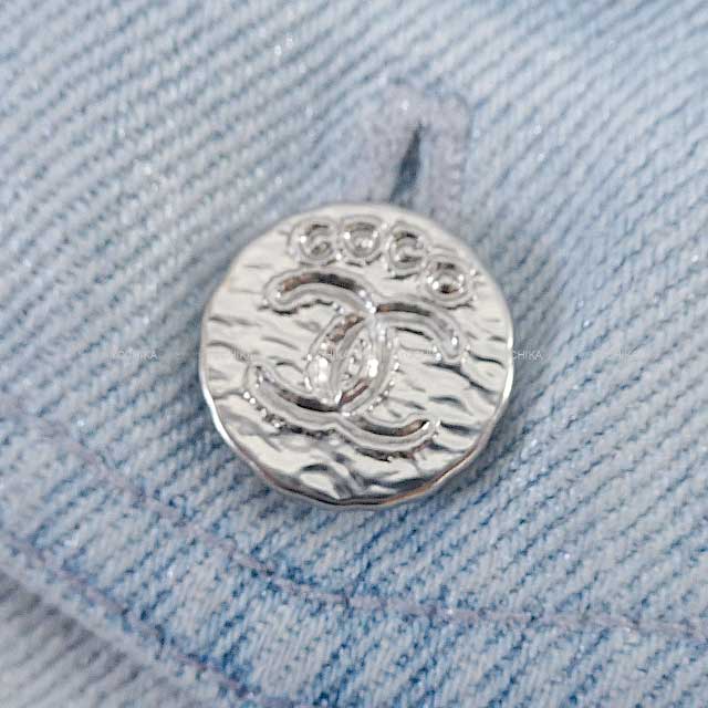 2024 NEW  Coco Beach Collection CHANEL Denim jacket Ladies Cropped Iridescent washed metal Coco buttons Blue/Silver Cotton #34 P76208[BRAND NEW][Authentic]