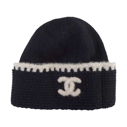 2023-2024 AW New CHANEL Knit cap Ladies Coco mark Noir (Black)/Blanc (White) AA9203[BRAND NEW][Authentic]