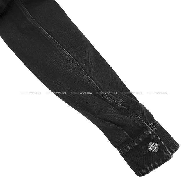 CHANEL Ladies washed denim camellia button flil jacket Noir (Black) Cotton 34[BRAND NEW][Authentic]