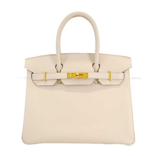 HERMES Handbag Birkin30 Craie Veau Epsom Gold HW Stamp B[EXCELLENT][Authentic]