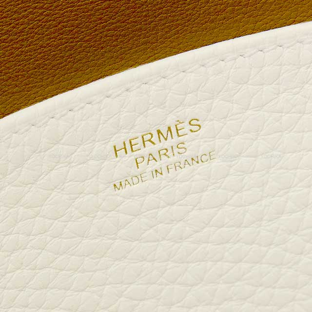 [Pre-loved] HERMES Shoulder bag Halzan 25 Verso Mushroom/Beige de Weimar Taurillon Clemence Gold HW Stamp U[LIKE NEW][Authentic]