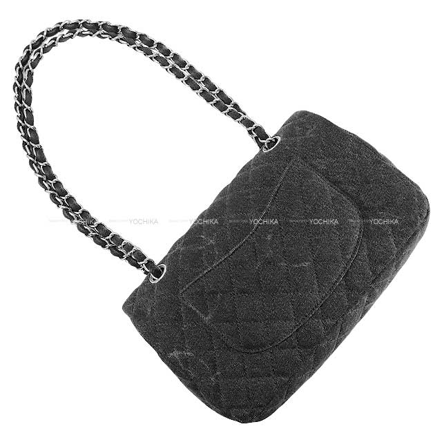 [Pre-loved] 2020 AW Limited CHANEL Shoulder bag Matelasse 25 CC Cocoprint Canvas single Flap Double Chain Bag Noir (Black) Denim[LIKE NEW][Authentic]