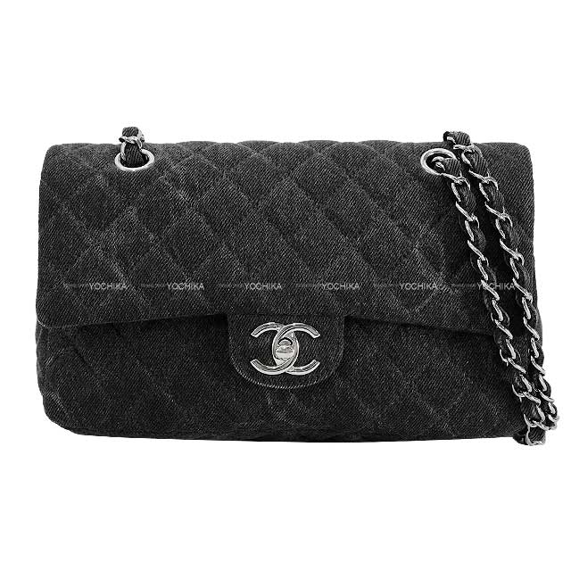 [Pre-loved] 2020 AW Limited CHANEL Shoulder bag Matelasse 25 CC Cocoprint Canvas single Flap Double Chain Bag Noir (Black) Denim[LIKE NEW][Authentic]