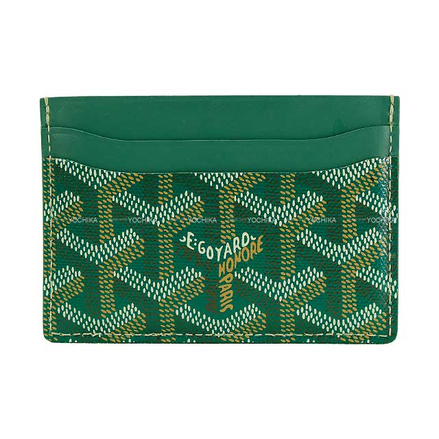 [Pre-loved] GOYARD card holder Saint-Sulpice Herringbone Green PVC coated canvas /Calf[LIKE NEW][Authentic]